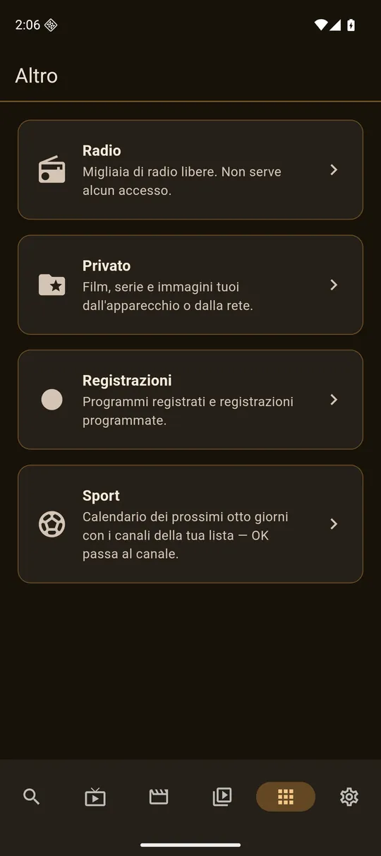 Ciò che non è nella barra delle sezioni.