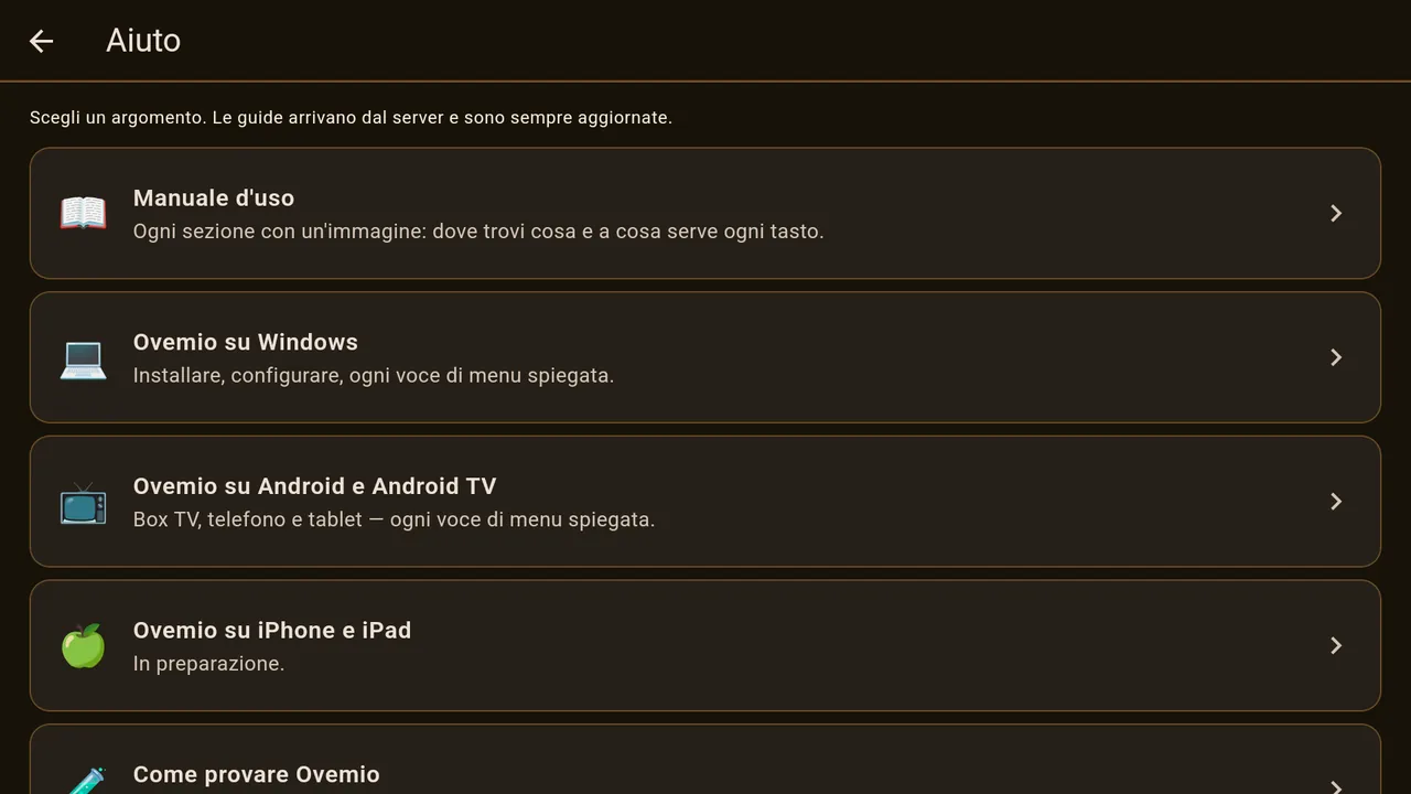 Impostazioni → Aiuto.