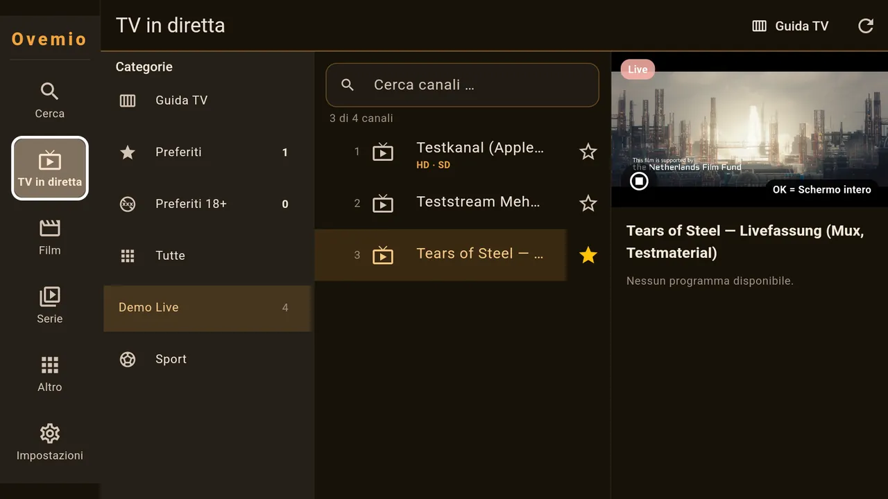 L'anteprima a destra, sotto il programma in onda.