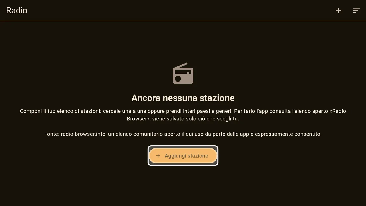Alla prima apertura l'elenco delle stazioni è vuoto.