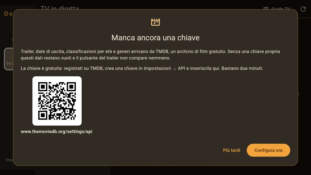 «Più tardi» chiude l'avviso, «Configura ora» porta all'inserimento.