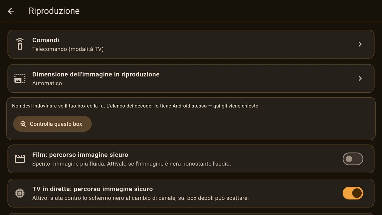 La parte superiore delle impostazioni di riproduzione.